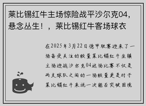 莱比锡红牛主场惊险战平沙尔克04，悬念丛生！，莱比锡红牛客场球衣